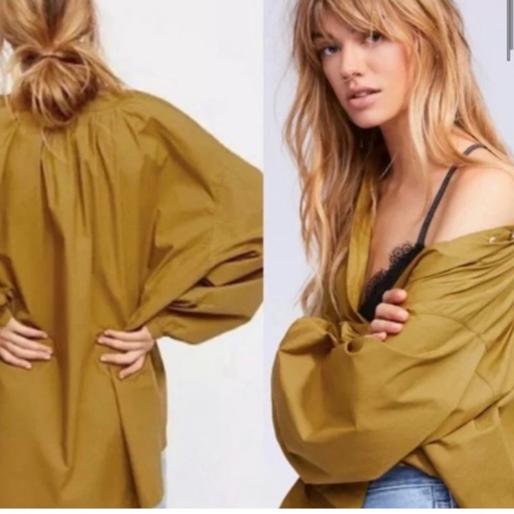 Free People Hey Baby Tunic Poplin Cotton Button Oversized Shirt Small 660